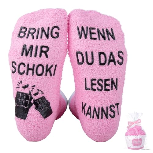 yumcute Socken mit Spruch Damen, Frauen Kuschelsocken, Wenn Du Das Lesen Kannst Socken Lustige Wintersocken, Geschenke zum Weihnachten, WENN DU DAS LESEN KANNST BRING MIR SCHOKI (Rosa) von yumcute