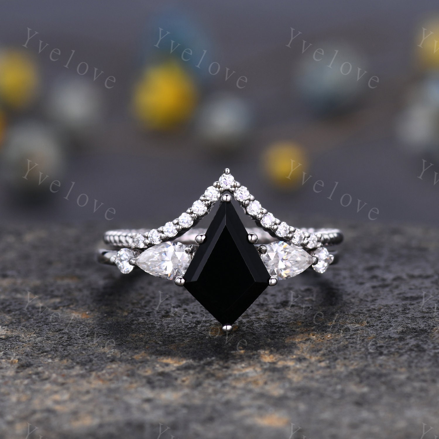 Vintage Drachenschliff Schwarzer Onyx Ring Verlobungsring Set Art Deco Moissanite Ehering Für Frauen Weißgold Einzigartiges Braut Brauch Geschenk von yvelove