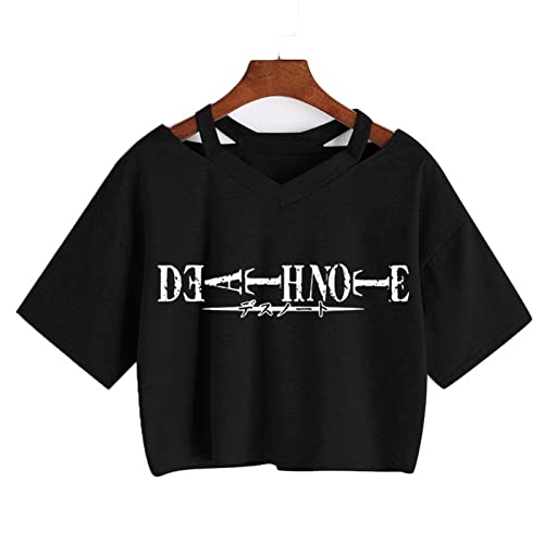 Anime Death Note Yagami Light Print T-Shirt Damen Kurzarm Gothic T-Shirts Japanisch Manga Misa Killer L Punk Harajuku Crop Tops (S,Color 04) von zhedu