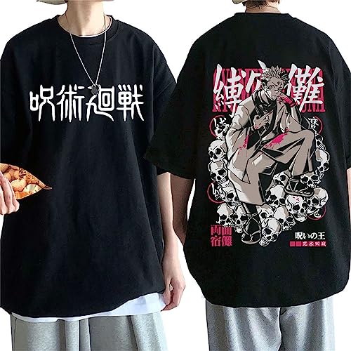 Anime Jujutsu Kaisen Kurzarm Ryomen Sukuna Doppelseitiger Grafikdruck Coole Cartoon Casual T-Shirts Übergroße Tops (L,Color 01) von zhedu