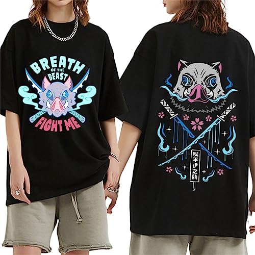 Demon Slayer Sommer T Shirt Hashibira Inosuke Lustige Grafik Mode Hip Hop Tops Y2K Manga Kleidung (M,Color 01) von zhedu