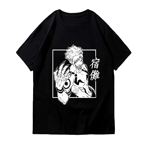 Japanische Anime Jujutsu Kaisen Schwarze T-Shirts Übergroßes Hip Hop Casual College Style Unisex T-Shirt (S,Color 01) von zhedu