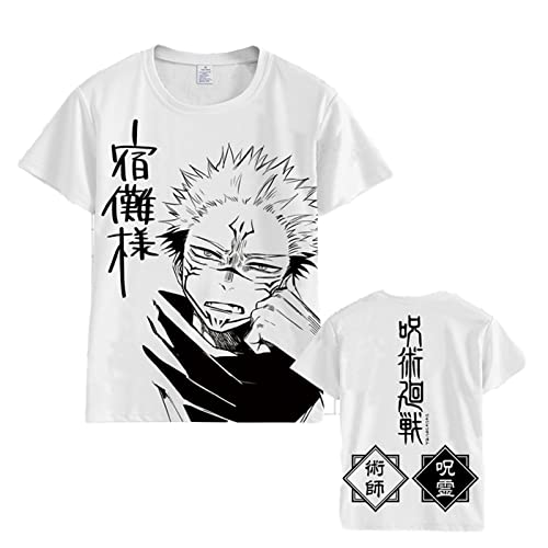 Japanisches Anime Jujutsu Kaisen Kurzarm Ryomen Sukuna T-Shirt Sommer Weiß Soft Crop Top Street Hip Hop Unisex Top Street (S,Color 01) von zhedu