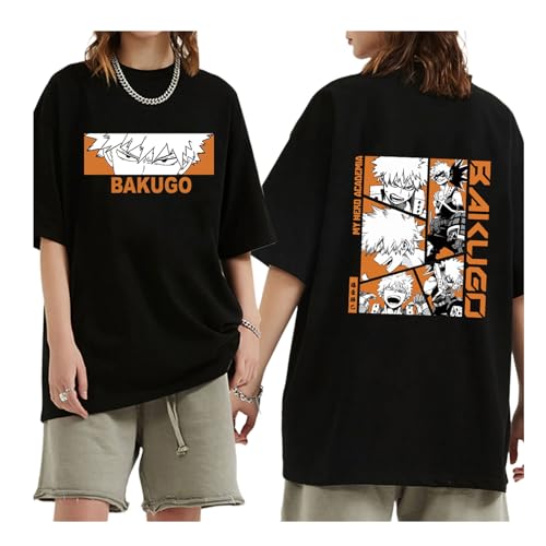 Japanisches Anime My Hero Academia T-Shirt Boku No Hero Academia Sommer Kurzarm Schwarz Lose T-Shirt Manga Grafik Tops (L,Color 01) von zhedu