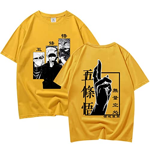 Japanisches Manga Gojo Satoru T-Shirt Jujutsu Kaisen Mode Tops Anime Mode Kurzarm Mädchen Jungen Geschenk Übergroße T-Shirts (L,Color 03) von zhedu