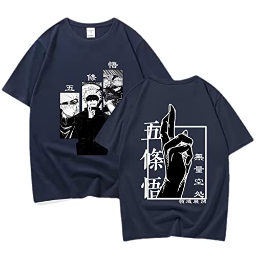 Japanisches Manga Gojo Satoru T-Shirt Jujutsu Kaisen Mode Tops Anime Mode Kurzarm Mädchen Jungen Geschenk Übergroße T-Shirts (L,Color 04) von zhedu