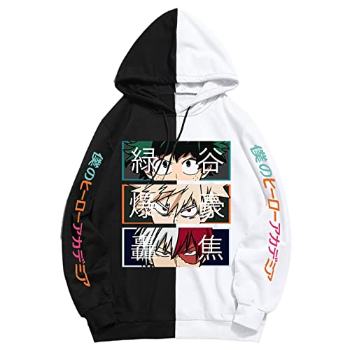 My Hero Academia Pullover Hoodie Neues 3D-Schwarz-Weiß-Sweatshirt Mit Langen Ärmeln Tops Für Männer/Frauen, Cartoon-Element-Hoodie (S,Color 01) von zhedu