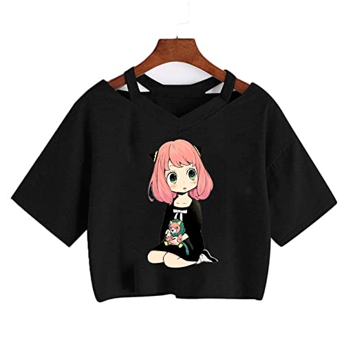 Spy X Family T-Shirt Manga Japanischer Anime Anya Forger T-Shirt Punk V-Ausschnitt Sexy Crop Tops T-Shirt (M,Color 2) von zhedu