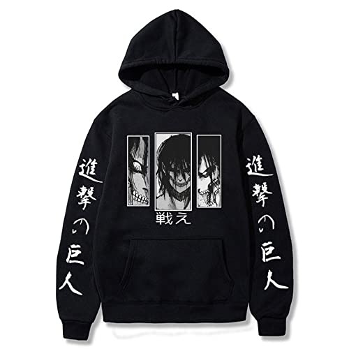 zhedu Anime Attack on Titan AOT Hoodies Eren Jaeger Graphic Hoodie Manga Schwarz Langarm Kapuzen-Sweatshirt Oversized Unisex (M,Color 01) von zhedu