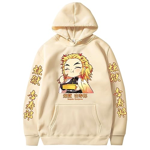 zhedu Anime Demon Slayer Hoodie Rengoku Kyoujuro Mit Kapuze Männer Frauen Übergroßen Lose Pullover Streetwear Tops Harajuku Trainingsanzug (Color 03,L) von zhedu