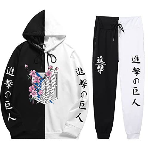 zhedu Anime Unisex Attack on Titan Hoodie Hosen Zweiteiler Sweatshirt Anzug Unisex Cosplay Trainingsanzug Outfits (XXS-4XL) (3XL,color 01) von zhedu