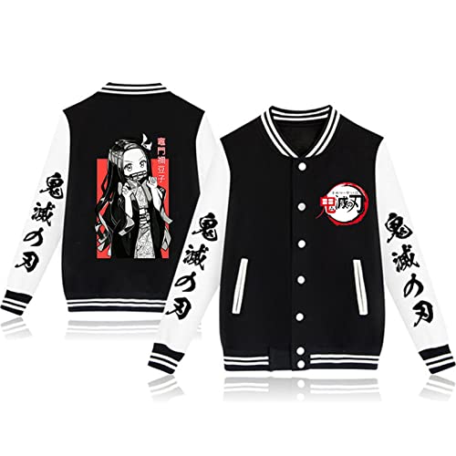 zhedu Demon Slayer Lässige Baseball Uniform Unisex Harajuku Gothic Button Cardigan Herbst- Und Wintermantel Übergroße Langarmjacke (color 02,XXL) von zhedu