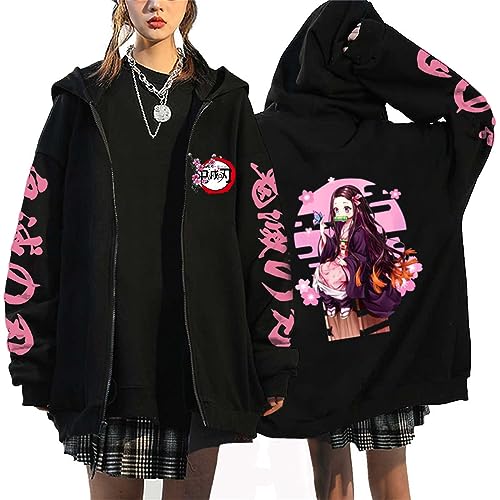 zhedu Demon Slayer Zip Up Hoodie Kamado Nezuko Grafik Harajuku Langarm Y2k Casual Oversize Hip Hop Punk Streetwear Mantel (L,Color 05) von zhedu