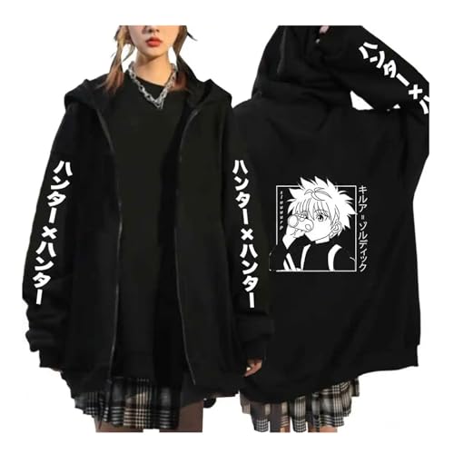 zhedu Hunter X Hunter Zip Up Cardigan HxH Manga Hooded Killua Zoldyck Bedruckte Kleidung Langarm Y2k Anime Unisex Streetwear (Color 02,M) von zhedu