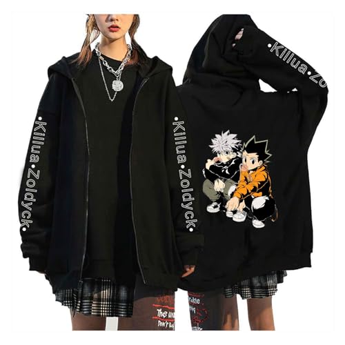 zhedu Hunter X Hunter Zip Up Cardigan HxH Manga Hooded Killua Zoldyck Bedruckte Kleidung Langarm Y2k Anime Unisex Streetwear (Color 03,L) von zhedu