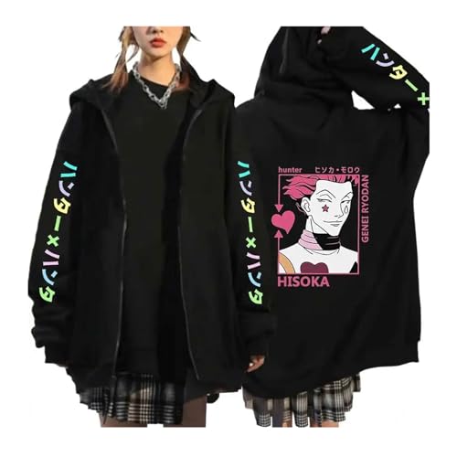 zhedu Hunter X Hunter Zip Up Cardigan HxH Manga Hooded Killua Zoldyck Bedruckte Kleidung Langarm Y2k Anime Unisex Streetwear (Color 04,S) von zhedu