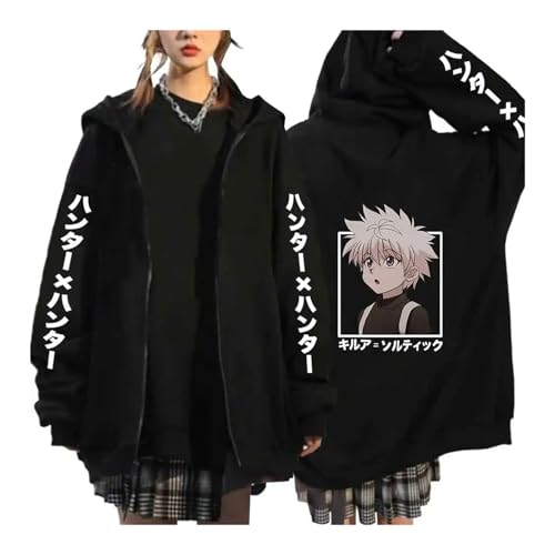 zhedu Hunter X Hunter Zip Up Cardigan HxH Manga Hooded Killua Zoldyck Bedruckte Kleidung Langarm Y2k Anime Unisex Streetwear (Color 05,M) von zhedu