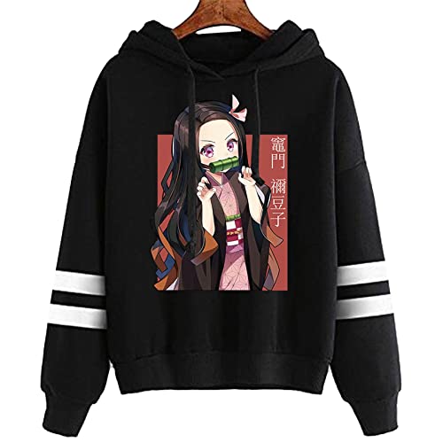 zhedu Japan Anime Demon Slayer Hip Hop Nezuko Kamado Hoodie Sweatshirt Lustige Streetwear Fashion Striped Hooded (3XL,Color 01) von zhedu