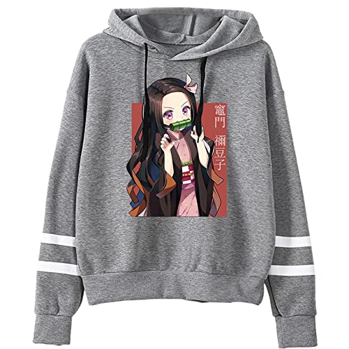 zhedu Japan Anime Demon Slayer Hip Hop Nezuko Kamado Hoodie Sweatshirt Lustige Streetwear Fashion Striped Hooded (L,Color 05) von zhedu