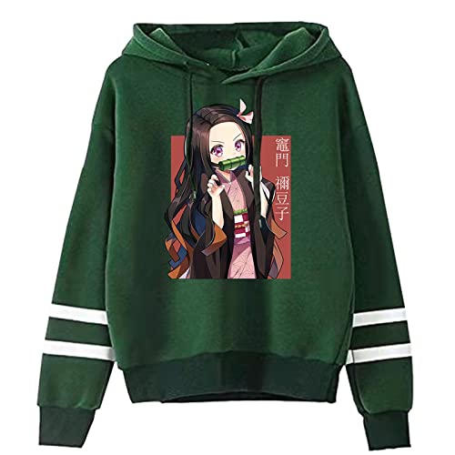 zhedu Japan Anime Demon Slayer Hip Hop Nezuko Kamado Hoodie Sweatshirt Lustige Streetwear Fashion Striped Hooded (S,Color 03) von zhedu