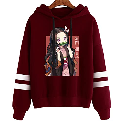 zhedu Japan Anime Demon Slayer Hip Hop Nezuko Kamado Hoodie Sweatshirt Lustige Streetwear Fashion Striped Hooded (XL,Color 04) von zhedu