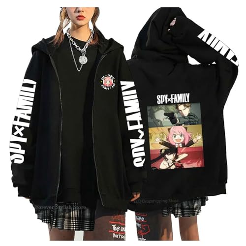 zhedu SPY X Family Anime Reißverschluss Hoodie Hip Hop Streetwear Warme Sweatshirts Y2k Punk Mäntel Mode Langarm Taschen Top (Color 03,3XL) von zhedu