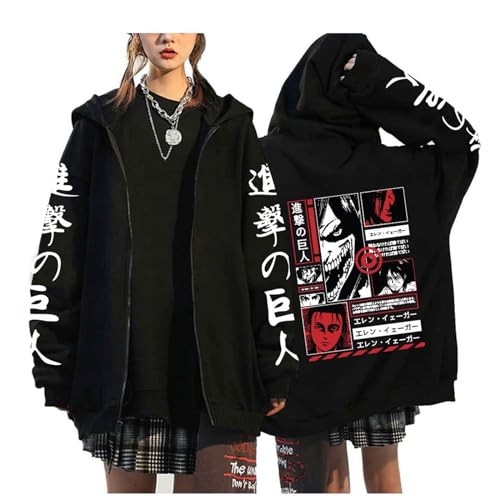 zhedu Zip Up Hoodie Attack on Titan Zipper Langarm Hoodie Damen Herren AOT Grafik Übergroß Casual Y2K Streetwear (Color 04,4XL) von zhedu