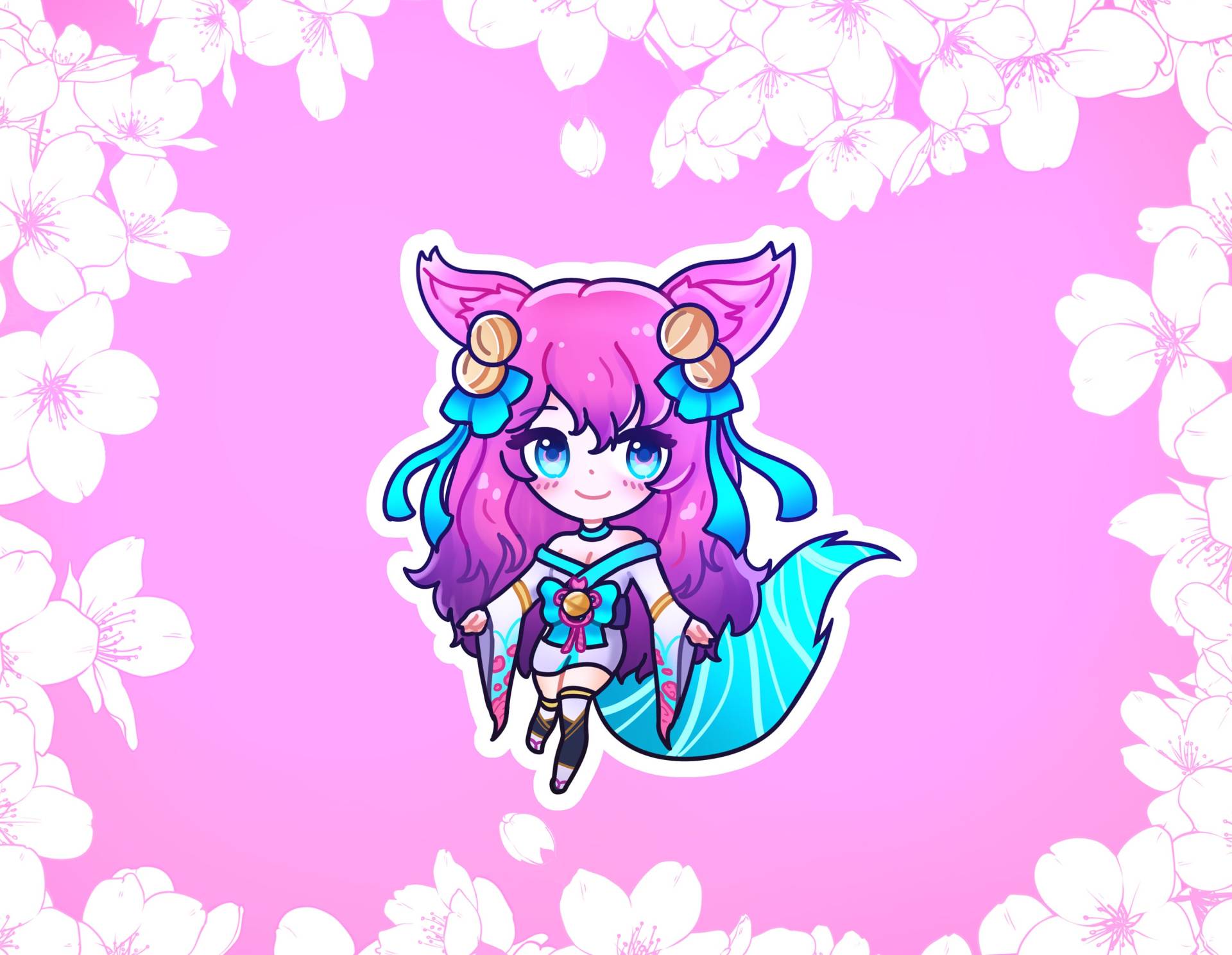 Ahri Aufkleber Spiritblossom | Chibi Aphelios Kindred Soraka Syndra Kawaii Lol von zilerArt