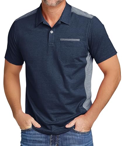 zitysport Polo Shirt Herren Slim Fit Poloshirt Männer Atmungsaktives Golf Lässig Polohemd Outdoor Sport Tshirt Schnelltrocknend Casual Polo Shirts Männer Summer Golf(Marineblau-L) von zitysport