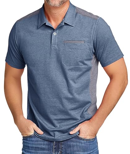 zitysport Polo Shirt Herren Slim Fit Poloshirt Männer Atmungsaktives Golf Lässig Polohemd Outdoor Sport Tshirt Schnelltrocknend Casual Polo Shirts Männer Summer Golf(Blau Grau-2XL) von zitysport