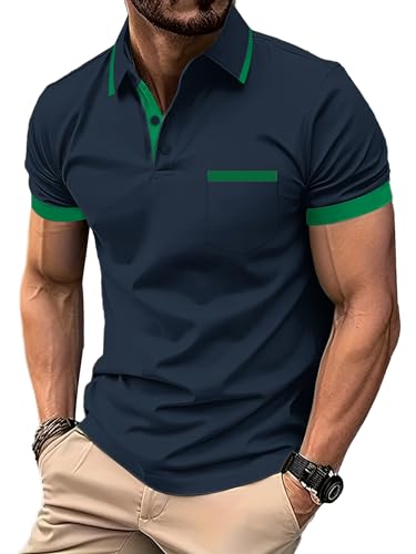 zitysport Poloshirt Herren Kurzarm Shirt Atmungsaktives Golf Polo Shirt Männer Sommer Shirts Sport Basic Slim Fit Tshirt mit Brusttasche Polohemd(Marineblau-2XL) von zitysport