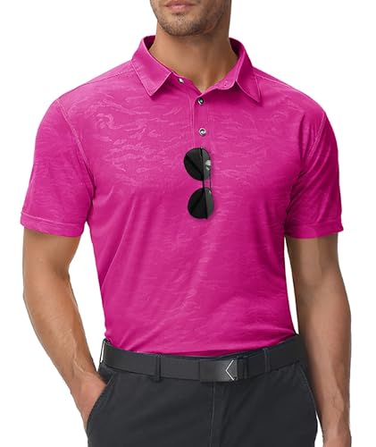 zitysport Polo Shirt Männer Kurzarm Classic Polohemd Schnelltrocknend Tennis T-Shirts Sport Atmungsaktiv Knopfleiste Polo Hemd Herren Freizeit Poloshirt(Rosa-2XL) von zitysport