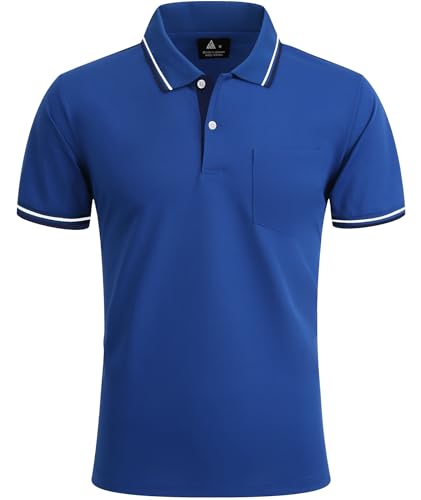 zitysport Poloshirt Herren Kurzarm Shirt Atmungsaktives Golf Polo Shirt Männer Sommer Shirts Sport Basic Slim Fit Tshirt mit Brusttasche Polohemd(Saphirblau-3XL) von zitysport