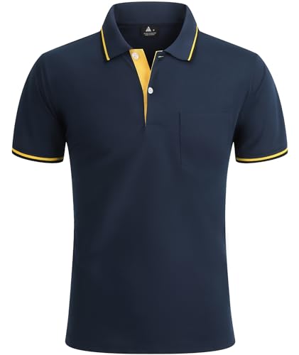 zitysport Poloshirt Herren Kurzarm Shirt Atmungsaktives Golf Polo Shirt Männer Sommer Shirts Sport Basic Slim Fit Tshirt mit Brusttasche Polohemd(Marineblau-3XL) von zitysport