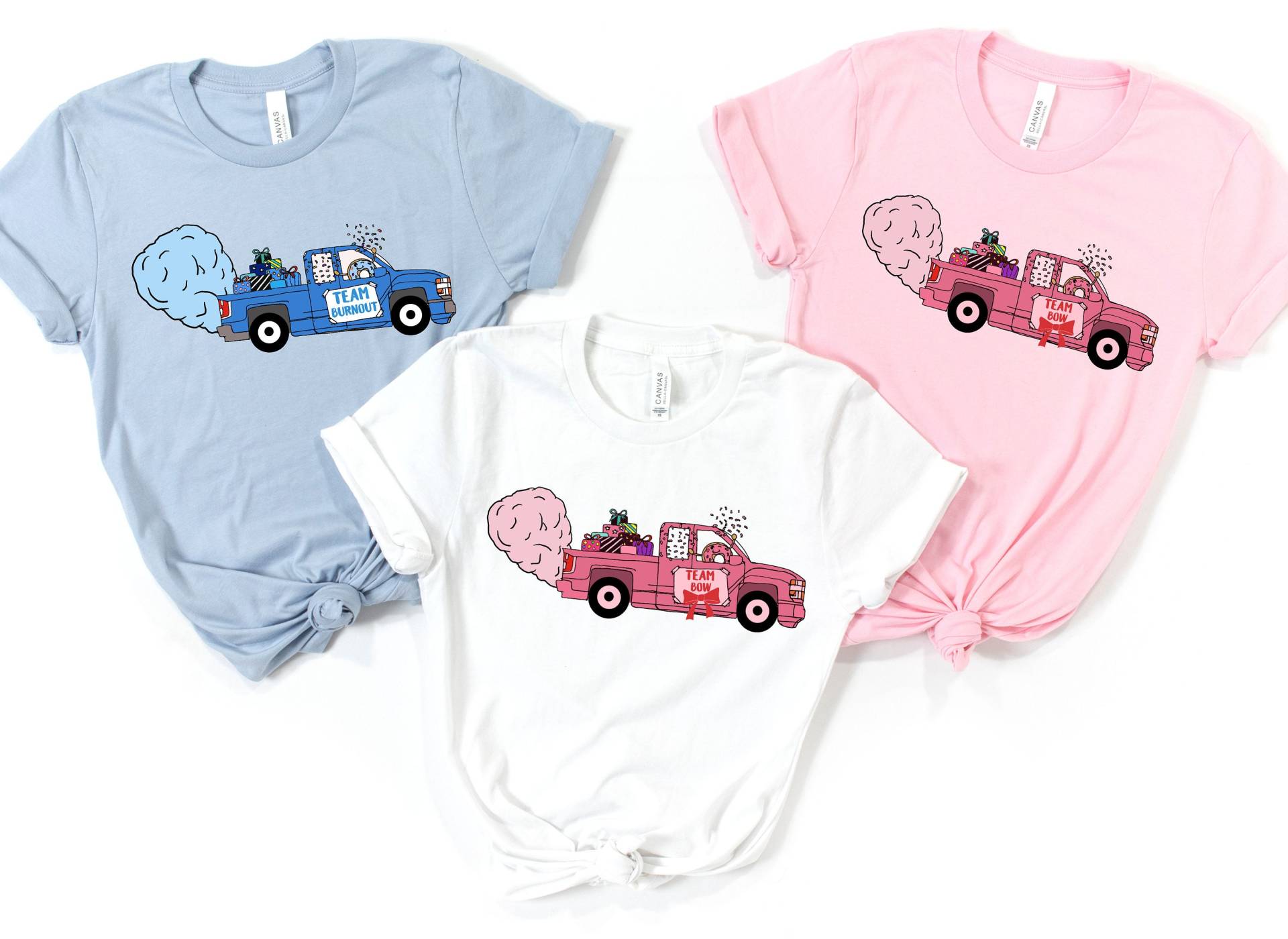 Bögen Oder Burnouts Shirt - Gender Reveal Party Team Burnout T-Shirt Lustiges Truck Thema Tshirt Passender Junge Mädchen von zjthreads