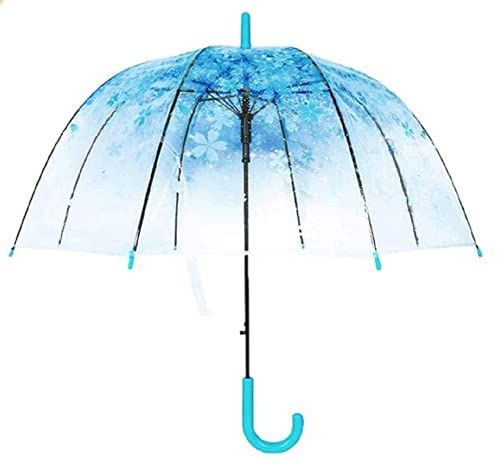 zmgmsmh Kirschblüten-Regenschirm, transparent, kuppelförmig, transparent, Blasen-Regenschirm, automatisches Öffnen, winddicht, Blau von zmgmsmh