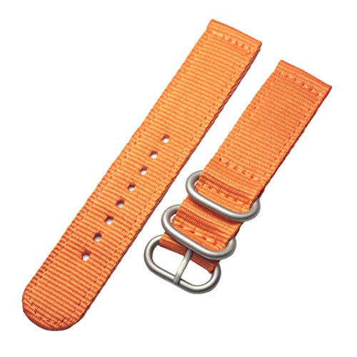 18mm/20mm/22mm/24mm NATO Armband Nylon wasserdicht Uhr-Band-Bügel-Sport-Armband Edelstahl-Wölbung Orange Silber Buckle, 20mm von zssmGood