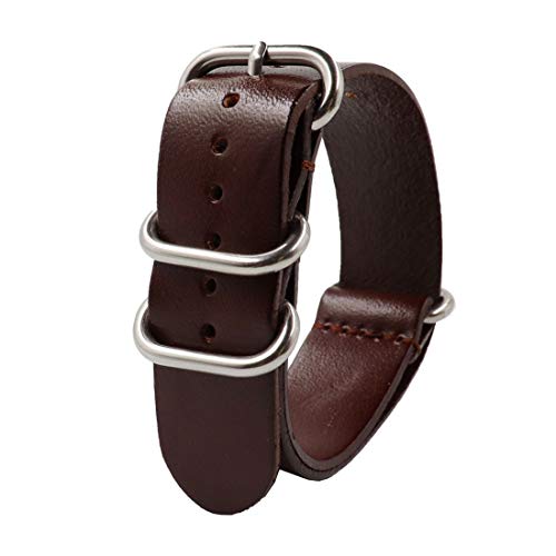 18mm/20mm/22mm/24mm echtes Leder NATO-Uhrenarmband-Öl-Wachs-Leder Retro Pin Buckle Armband Dunkelbraun, 20mm von zssmGood