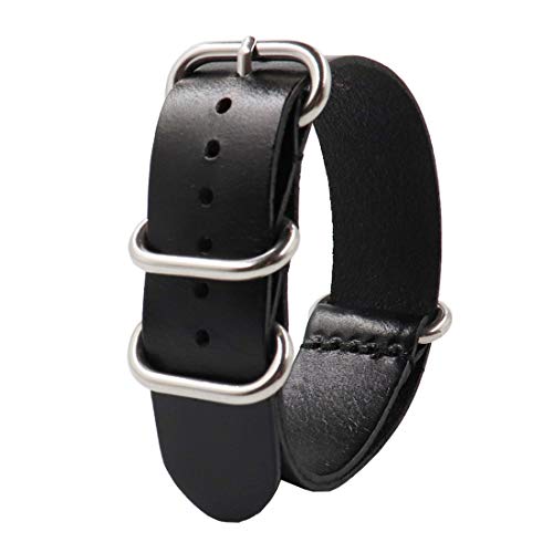 18mm/20mm/22mm/24mm echtes Leder NATO-Uhrenarmband-Öl-Wachs-Leder Retro Pin Buckle Armband Schwarz, 22mm von zssmGood