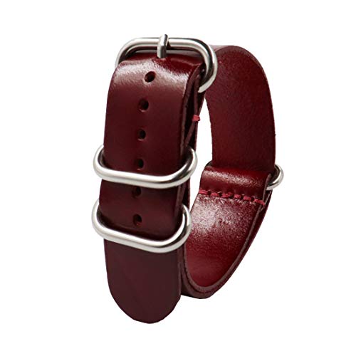 18mm/20mm/22mm/24mm echtes Leder NATO-Uhrenarmband-Öl-Wachs-Leder Retro Pin Buckle Armband rot, 18mm von zssmGood