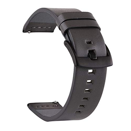 Edelstahl Pin Schließe Echt Leder Classic Uhrenarmbänder 18/20/22/24mm mit Quick Release-Schalter Ohr, Schwarz Dunkelgrau 22mm von zssmGood