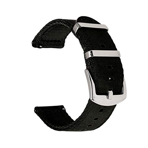 Komfortable Nylon Military Uhrenarmband 18mm/20mm/22mm Armband Ersatz mit Schnellspanner Federsteg Schwarz, 18mm Silver Buckle von zssmGood