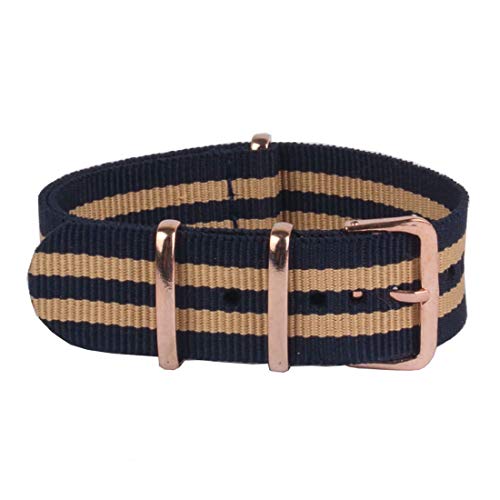 zssmGood 18mm/20mm/22mm Armband NATO Nylon Uhrenarmband-Rose Gold Buckle One-Piece-Uhrenarmband Navy + Beige, 20mm von zssmGood