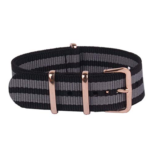 zssmGood 18mm/20mm/22mm Armband NATO Nylon Uhrenarmband-Rose Gold Buckle One-Piece-Uhrenarmband Schwarz + Grau, 20mm von zssmGood